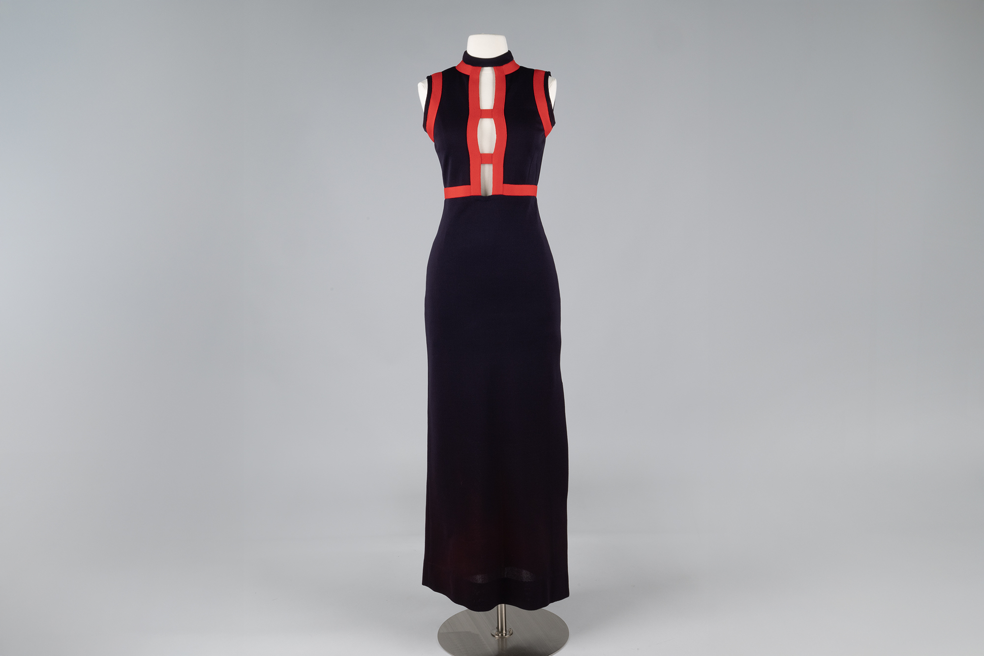 Image of Navy blue acetate evening gown designed by Rudi Gernreich, 1969